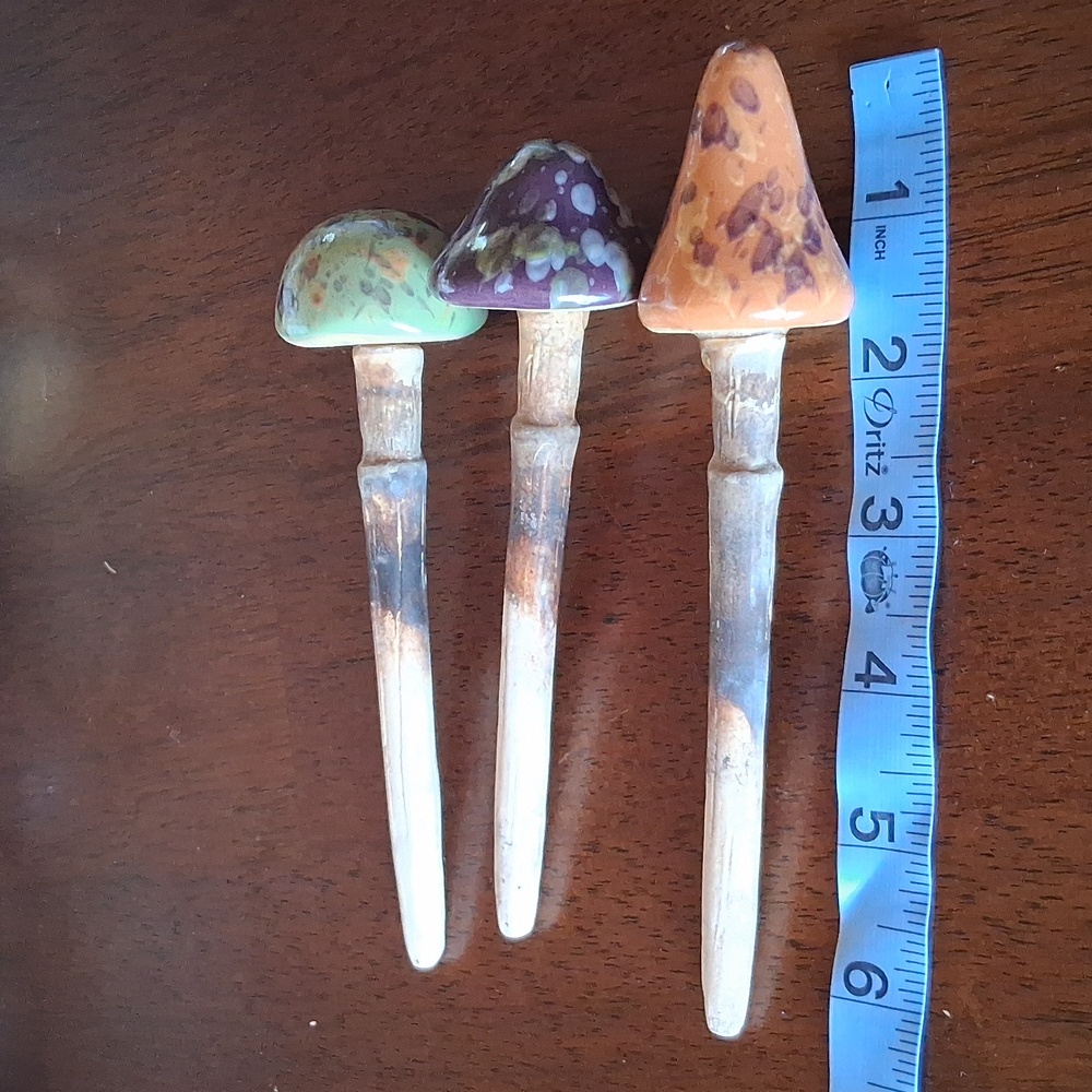 Handcrafted Ceramic Mushroom Garden Stakes - Multicolor Set Of 3 - Picture 6 of 9